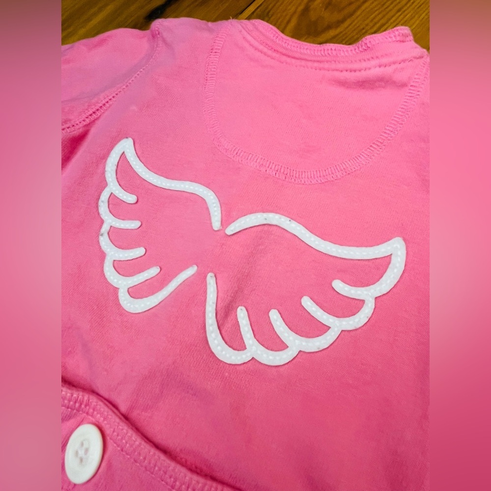 OshKosh B’gosh 3m One Piece Pink Angel Wings Stitch Footless Button Front Cotton - Picture 5 of 7